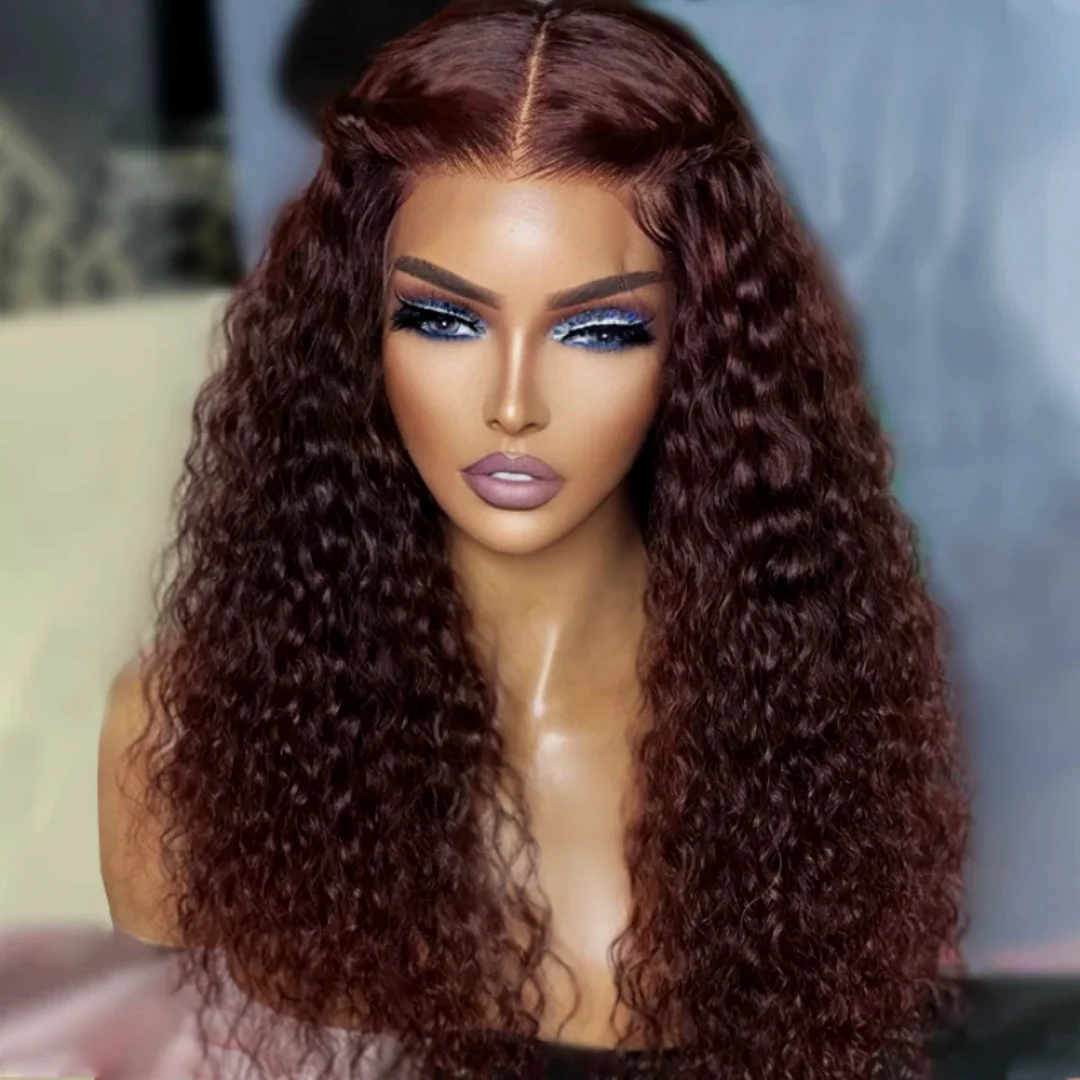 Wig Rambut Asli Cokelat Tua Keriting 30 Inch 13x4 13x6 Hd Lace Frontal Wig 4 #   Wig Rambut Ikal Warna-Warni Model Lace Front untuk Wanita