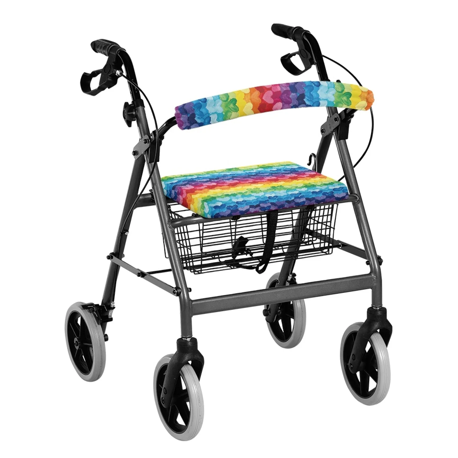 Coloranimal Rainbow Heart 2 Pcs Rollator Seat Cover Rollator Walker Cover for Senior Ladies Streets