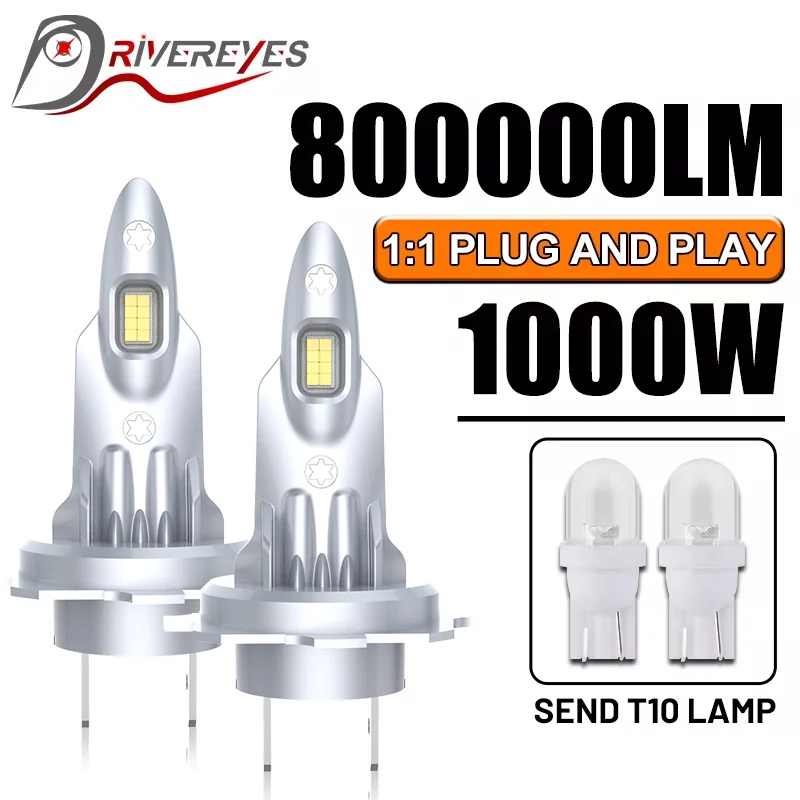 2PCS H7 LED Lamps 800000LM 1000W Car Lights 16PCS 8054 CSP 6000K White H1 Bulb T10 Lamp STG 1:1 Mini Turbo Bulbs Fanless 12V 24V