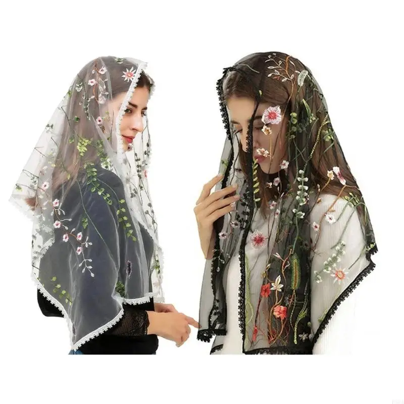 P88a Church Shawl Wraps Women hijab geborduurd geborduurde bloemen sjaalsblaasje sjaal