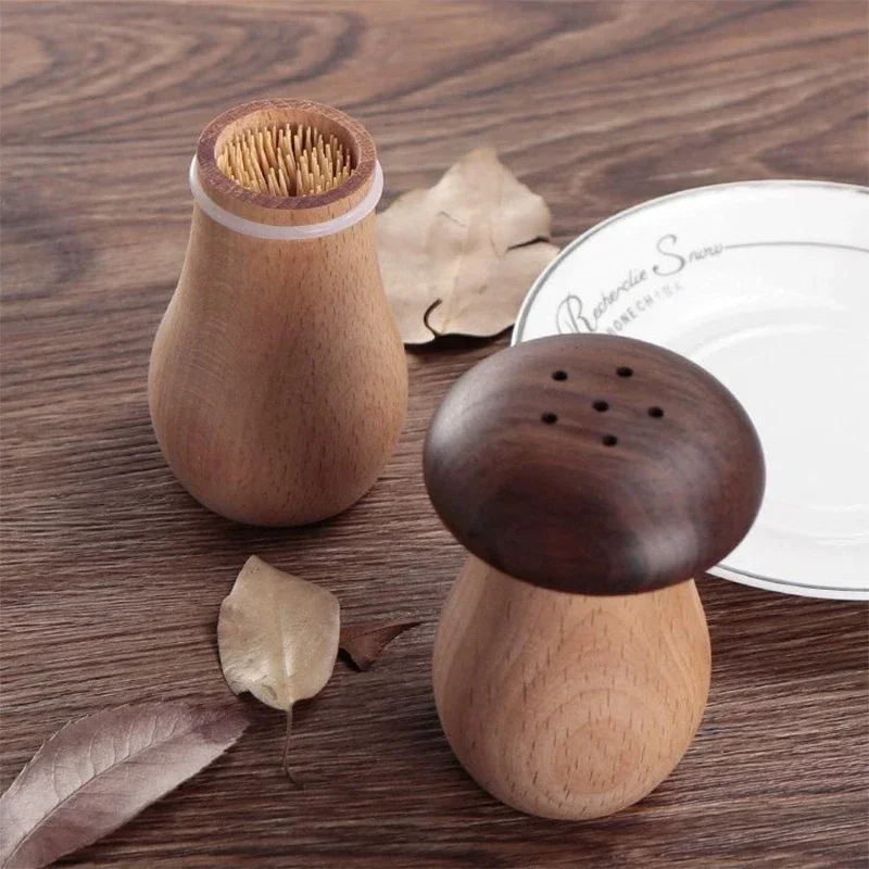 

Wooden Toothpick Dispenser Creative Mushroom Shape Toothpick Holder Non-shedding Box with Sealing Ring Home Supply