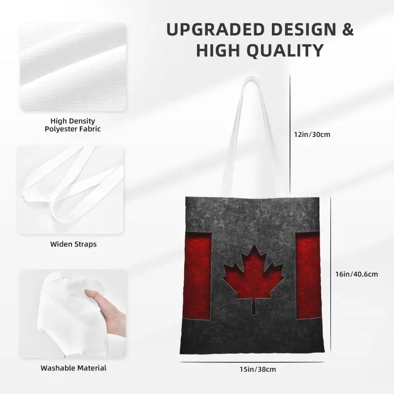 Divertente bandiera canadese Shopping Tote Bags riciclaggio strutturato bandiera canadese drogheria tela Shopper borsa a tracolla