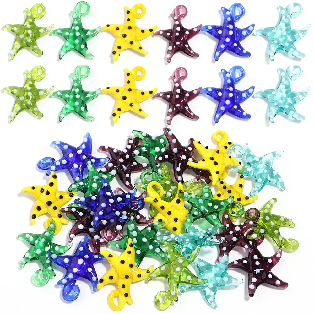 1/lot Wave Point Starfish Lampwork Pendant Beads Three-dimensional Lampwork Beads DIY Jewelry Necklace Phone Pendant Accessories