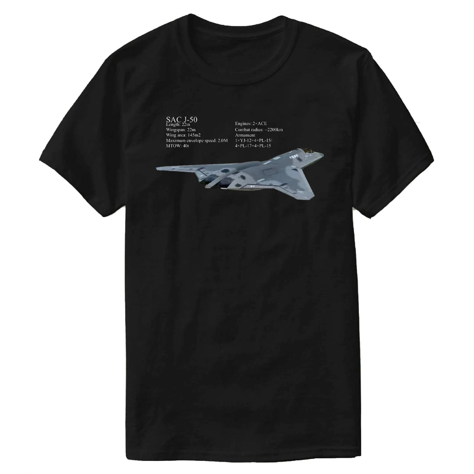 

China 6th Gen Aircraft SAC J-50 Stealth Fighter T-Shirt 100% Cotton O-Neck Short Sleeve Summer Casual Mens T-shirt Streetwear