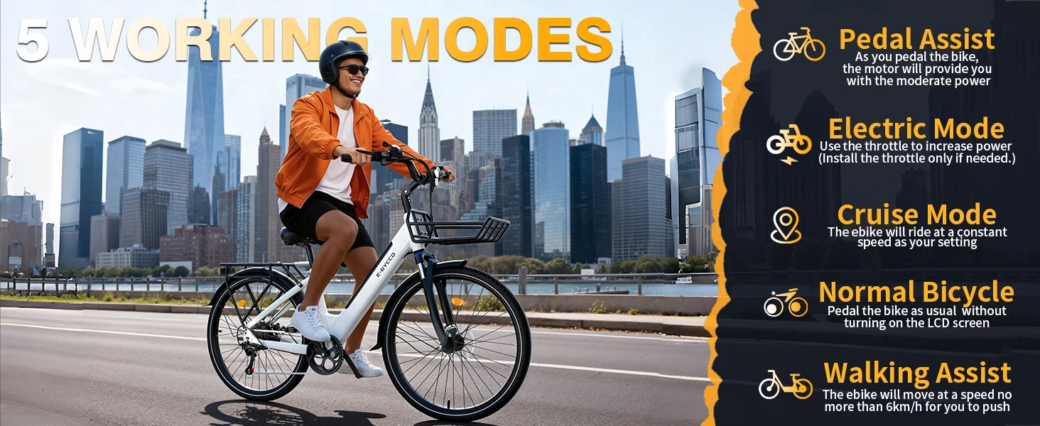 E-Bycco V1 Elektrofahrrad 250W/500W Motor 36V15.6AH Abnehmbarer Akku Erwachsenen-Pendlerfahrrad 28 Zoll Reifen Höchstgeschwindigkeit 45KM/H E-Bike mit Korb – Detail 6