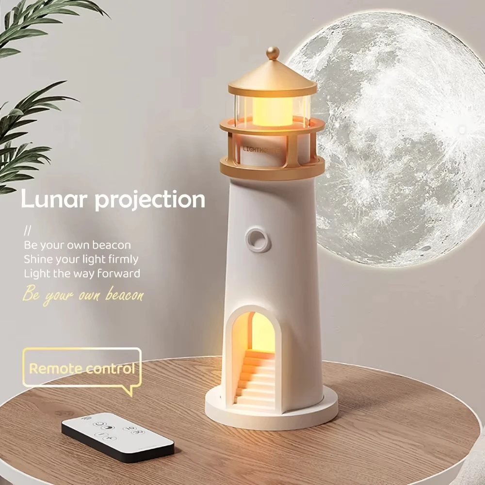 Christmas Birthday Gift Moon Projection Lighthouse Night Lights Motion Sensor Dimmable Timing Ambient Night Lamp Bluetooth Music