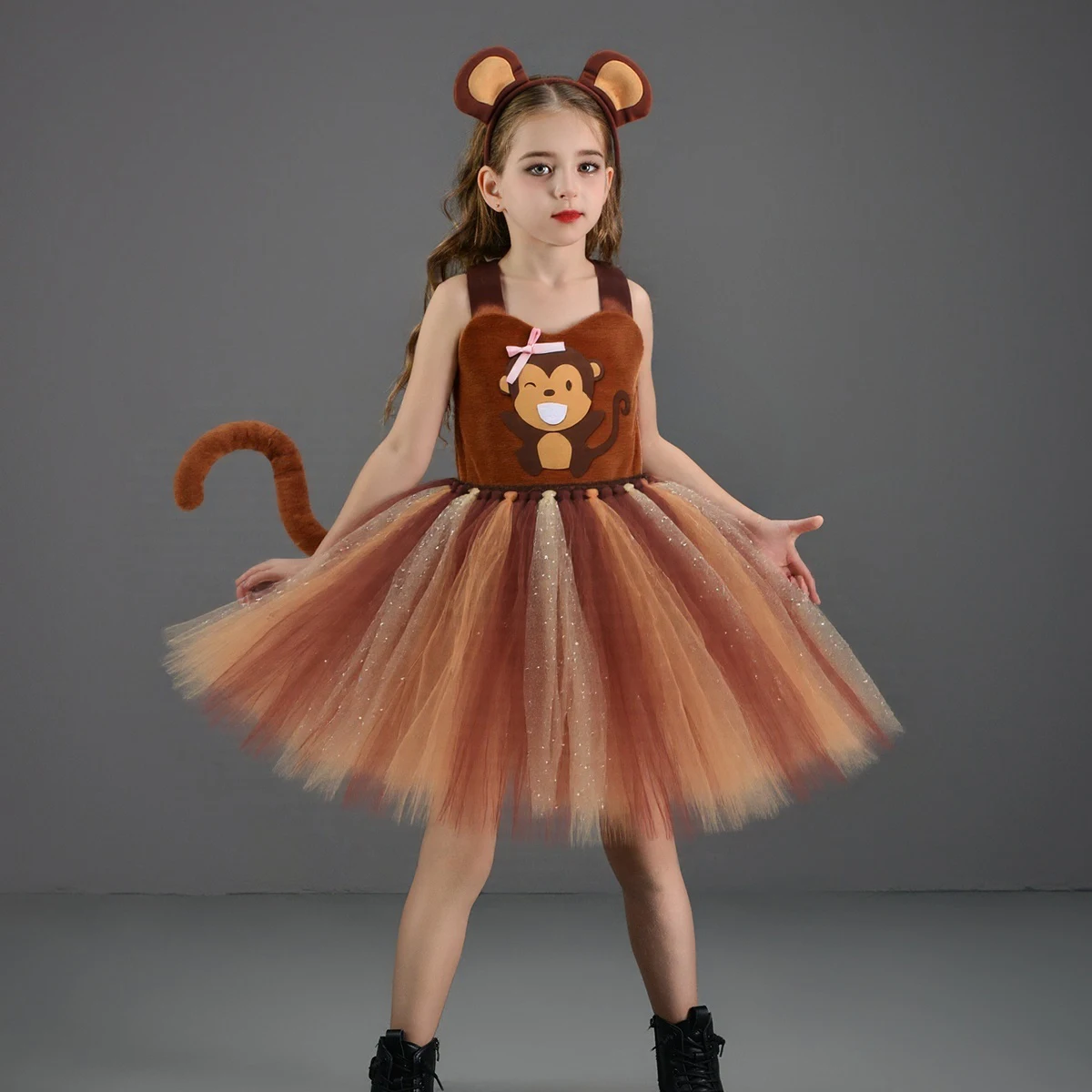 

Sparkly Brown Monkey Costumes for Baby Girls Forest Tutu Dress Kids Animal Halloween Outfits Children Birthday Carnival Clothes