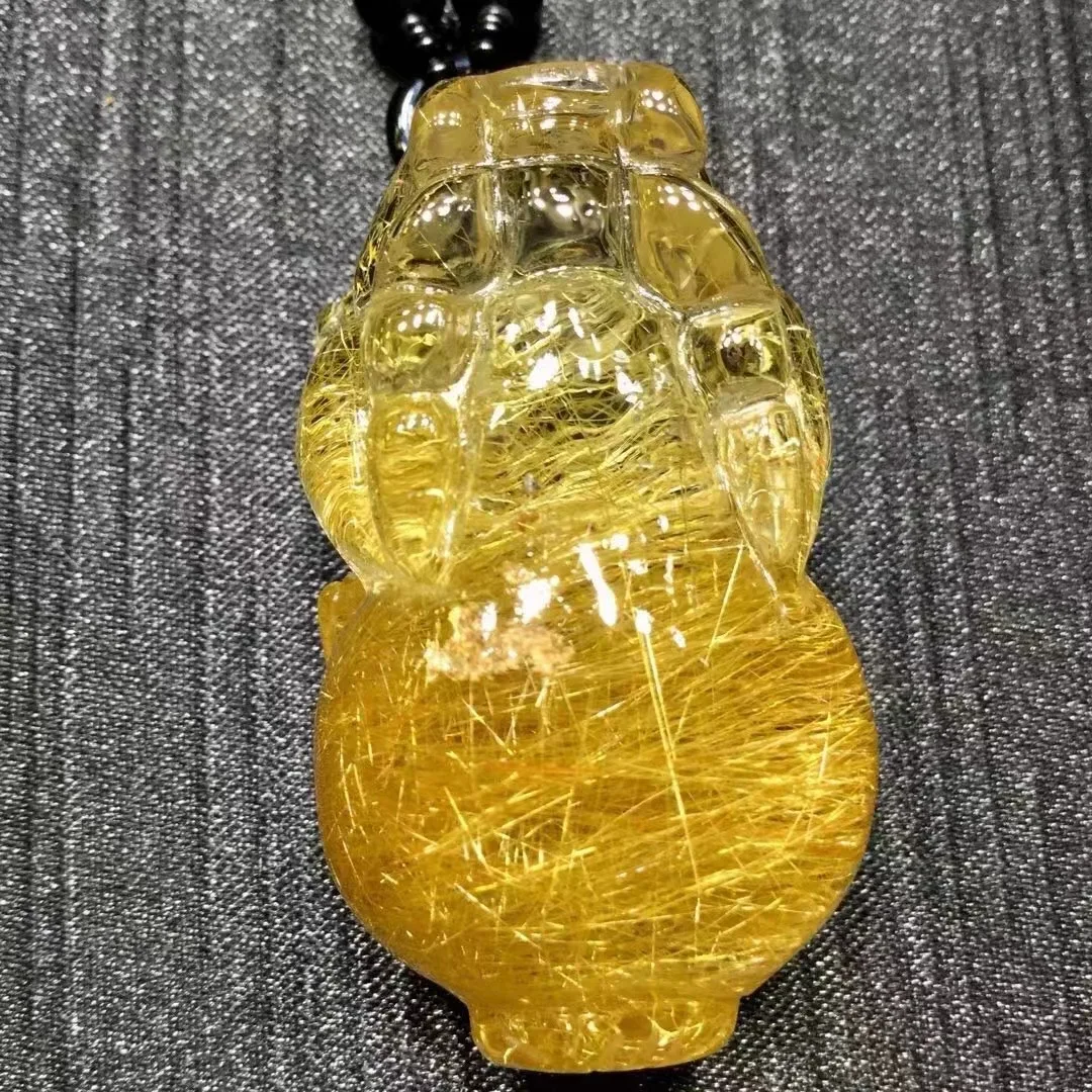 

Natural Gold Rutilated Quartz Pendant Rectangle Yellow Rutilated Quartz Jewelry 49*28*23mm Pi Xiu Men Women Brazil AAAAAAA