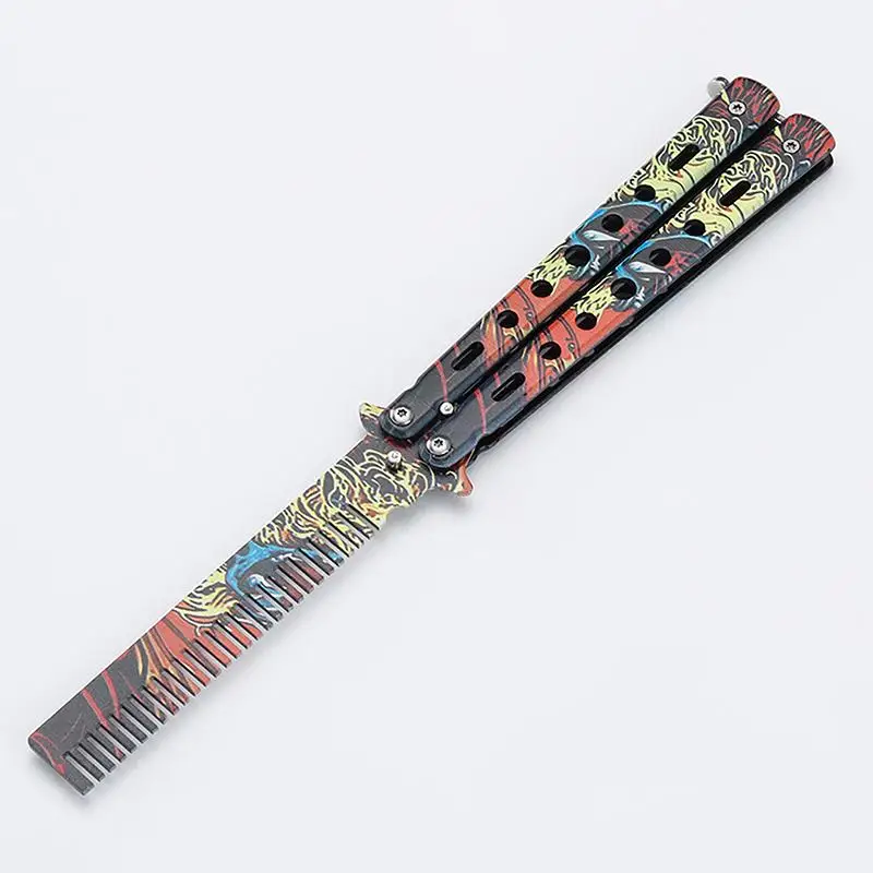 New Sale 1Pcs Stainless Steel Butterfly Knife Comb Beard Moustache Brush Foldable Comb Salon Hairdressing Styling Tool