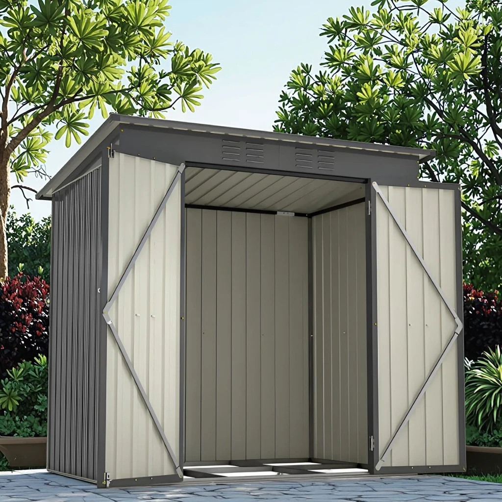 

6x4 FT Black Outdoor Tool Storage Shed with Metal Foundation & Lockable Doors Wholesale All Weather Metal Sheds for Garden Patio