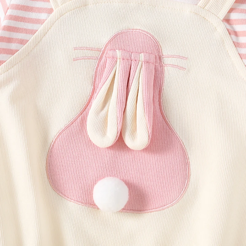 2024 New Summer Baby Rabbit Bodysuit Girls Sweet Cute Stripe Bunny One Piece Toddler Outwear Clothes