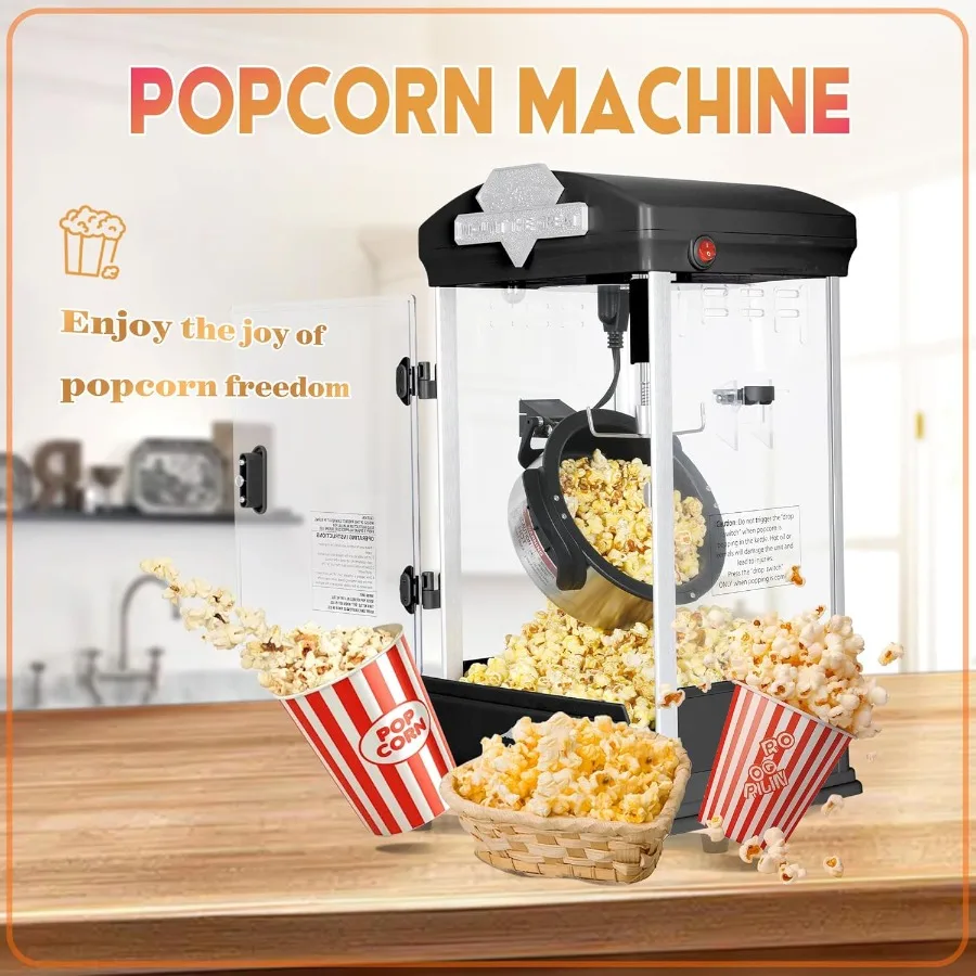 Tabletop Popcorn Machine with StainlessSteel Kettle for Home Family Use 600W Popcorn Maker Produces Up to 32 Cups Ideal for Mov