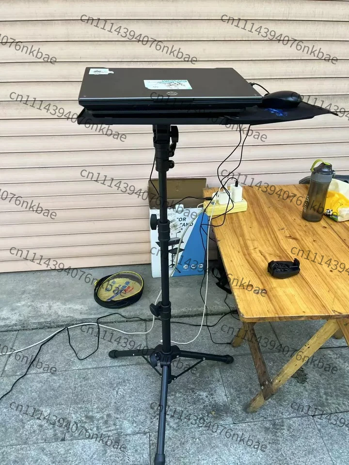 Portable Rolling Projector Floor Tripod Stand With Dual Shelves Adjustable Wheeled Laptop Tray Indoor Mobile Presentation Stand