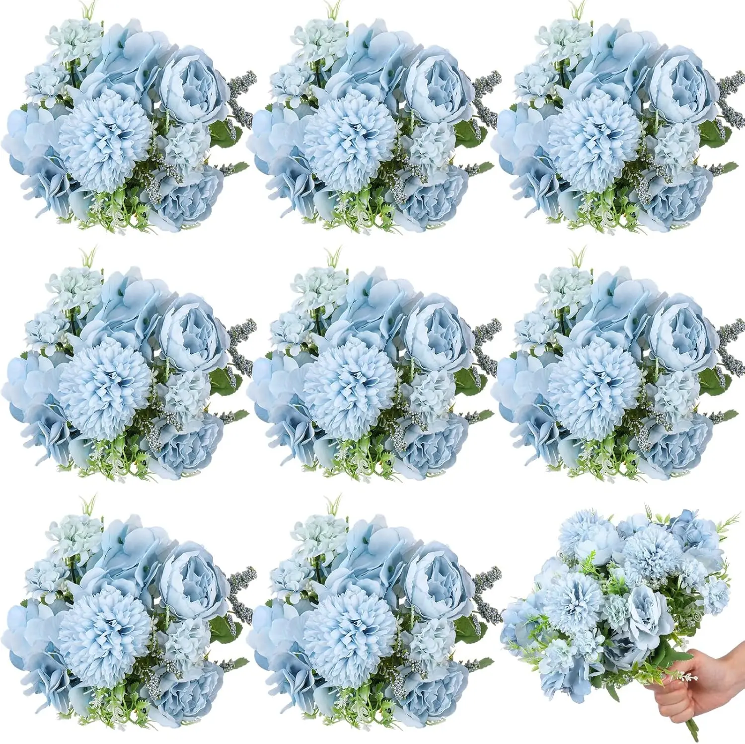 

8 Pcs Peony Artificial Flowers Fake Silk Hydrangea Bouquet Elegant Peony Flowers for Wedding Decoration Faux Realistic F