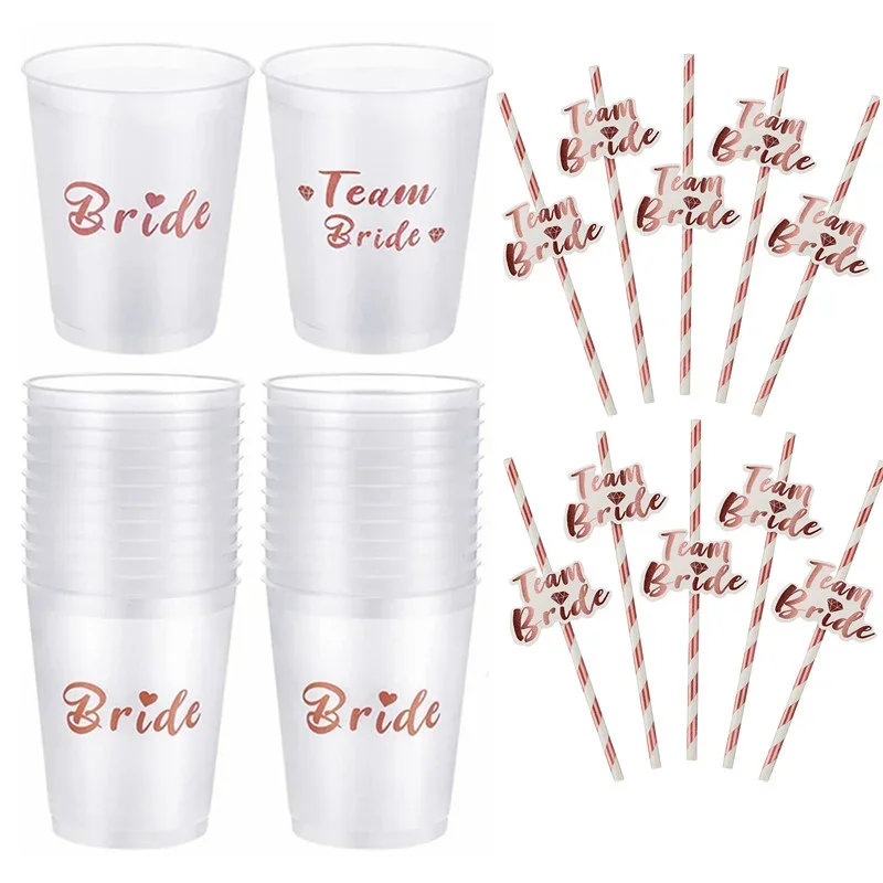 Team Bride Tribe Cups Bridal Shower Bachelorette Party Plastic Drinking Cup Rose Gold Hen Party Accessories Wedding Decoration