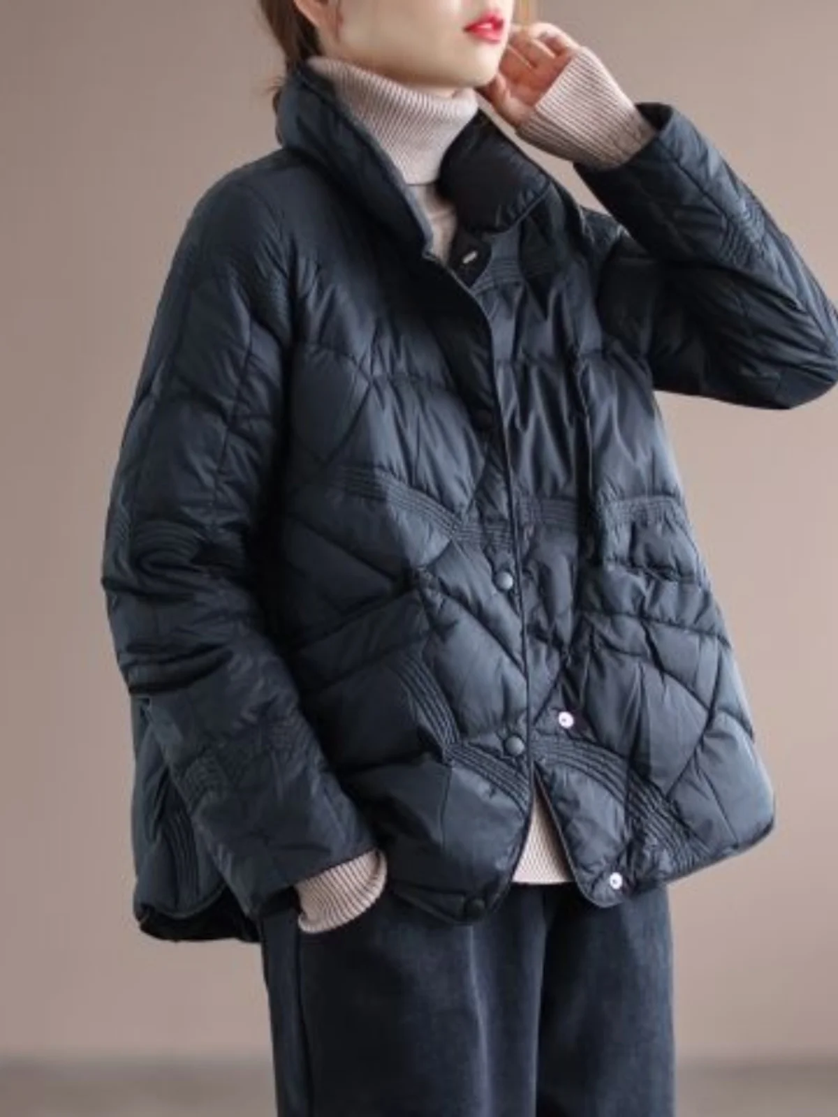 

Легкое осенне-зимнее хлопковое тюлевое женское новое пальто с воротником-стойкой и перьями, тонкая верхняя одежда, пальто