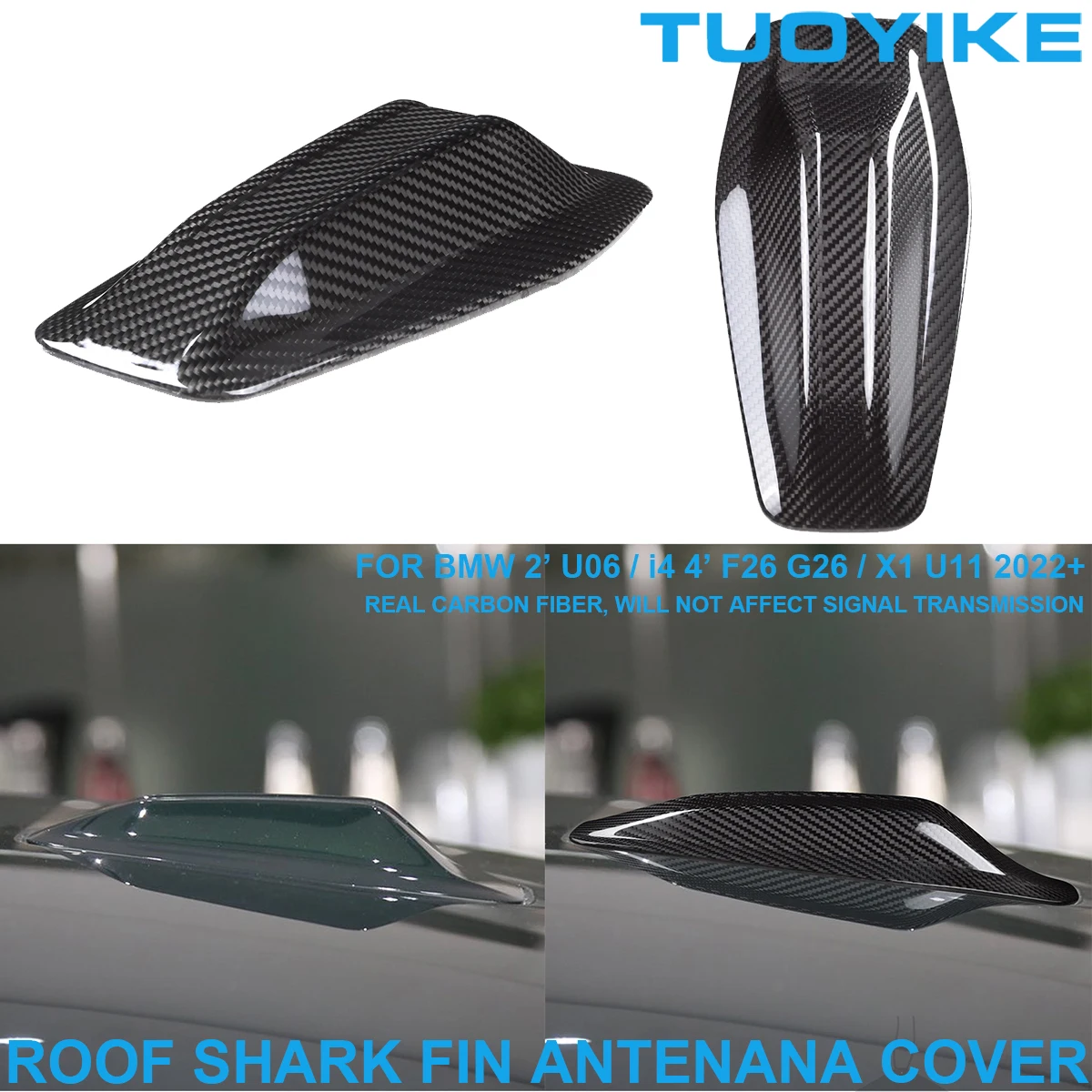 

Car Real Carbon Fiber Roof Shark Fin Antenna Cover Trim Panel Exterior Accessory For BMW 2 / 4-Series i4 X1 U06 F26 G26 U11 2022