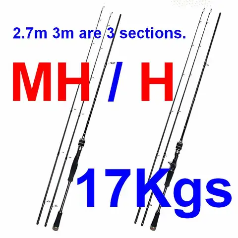 ZZ270 17Kgs 스네이크헤드 스피닝 낚싯대 탄소섬유 2.1m 2.4m 2 섹션 2.7m 3m 3.0m 3 섹션 MH H 2 팁 포함