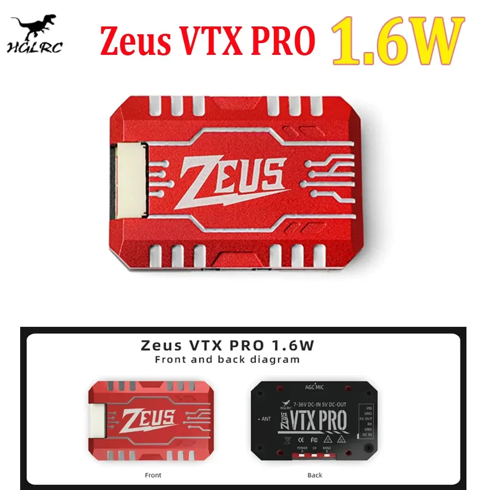 

HGLRC Zeus VTX PRO 1,6 Вт 5,8G передача изображения 40 каналов с микрофоном PIT/25/400/800/1,6 Вт Регулируемый для RC FPV Racing Drone