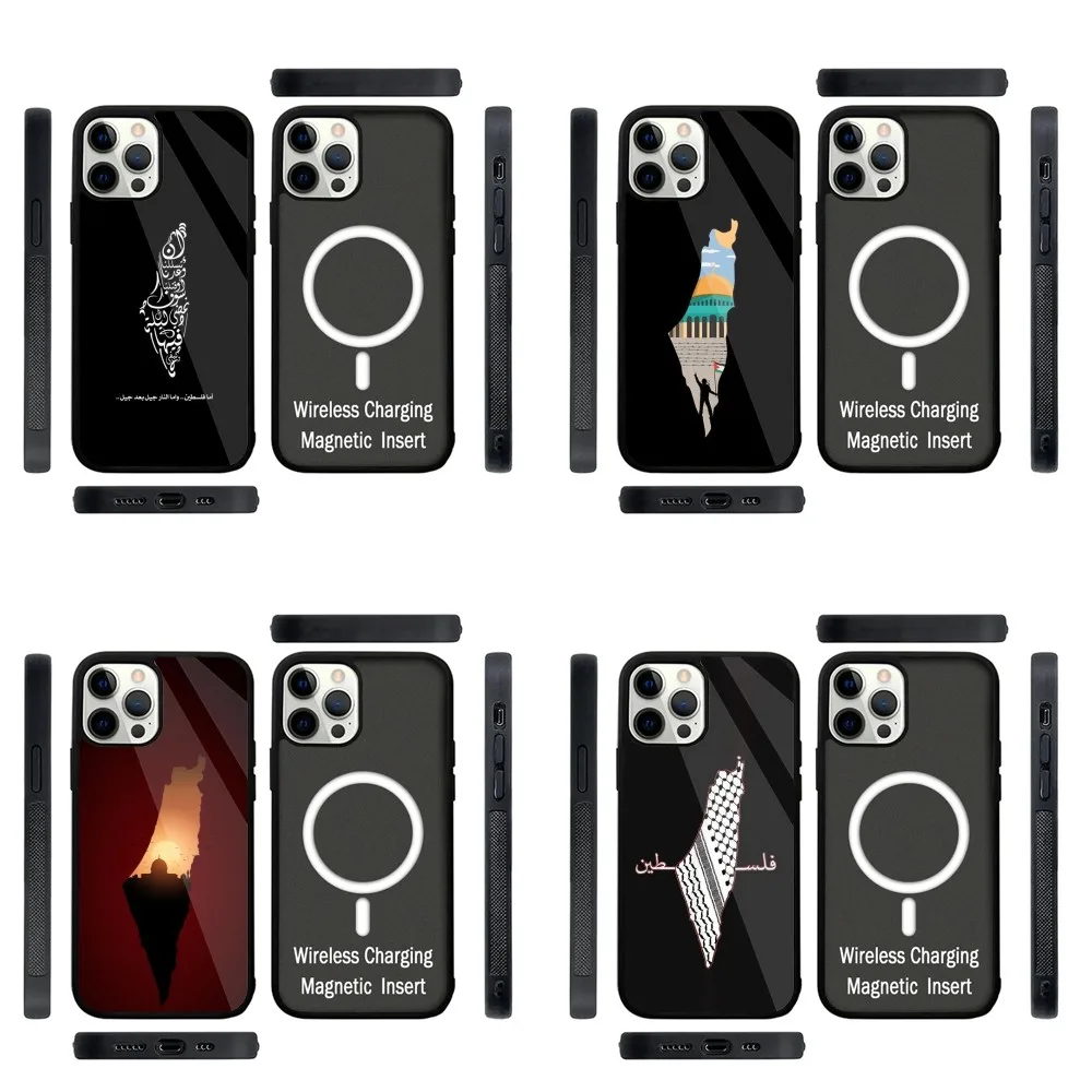 

P-Palestine Flag MAP Phone Case Strong Magnetic For IPhone 16,15,14,13,Pro,Max,Plus,11,12,Mini For Magsafe Wireless Charging