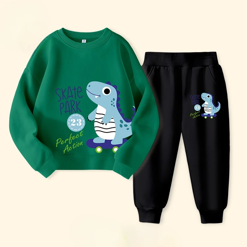 Autumn Children Boy Clothes Set Kid Girls Dinosaur Printed Sweatshirts Pullover Top & Pants Bottom 2pcs Outfits Baby Tracksuits