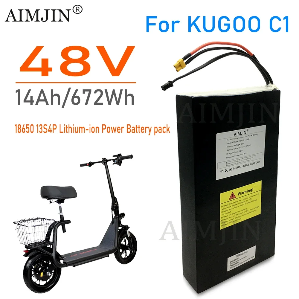 100% New 48V 14Ah 13S4P Li-ion Battery Scooter Replacement Battery for Kugoo C1 / C1 Plus XT30+SM Connector