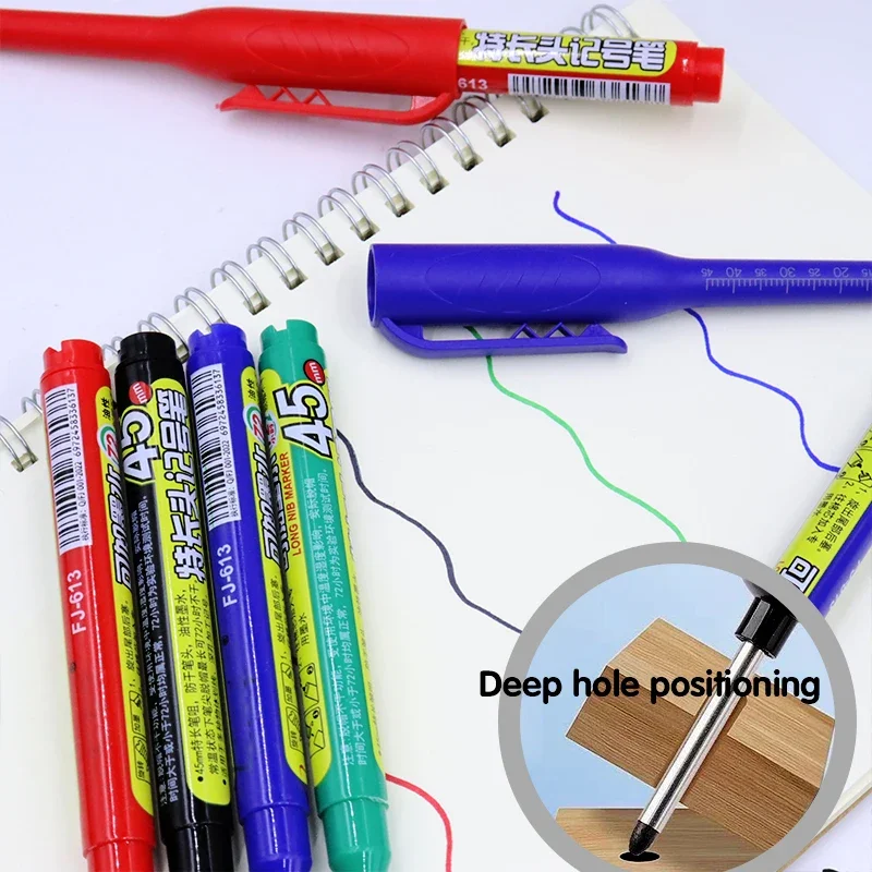 8Pcs 45mm Waterproof Long Head Nib Deep Hole Markers Pen Tile Carpenter Pen Multi-purpose for Woodworking Black/Blue/Red Ink image 6