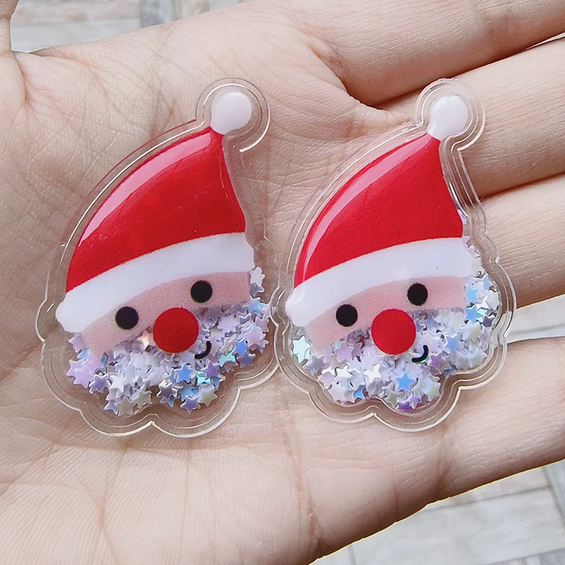 20pcs Flowing Sand Christmas Jewelry Accessories Christmas Tree Santa Deer Snowman For DIY kids hair decoration