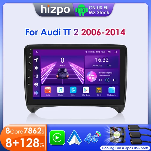 Hizpo-audi tt mk2 8j 2006-2014用ワイヤレスマルチメディアカープレイ、Android自動、インテリジェントシステム、2 dinヘッドユニット、bt