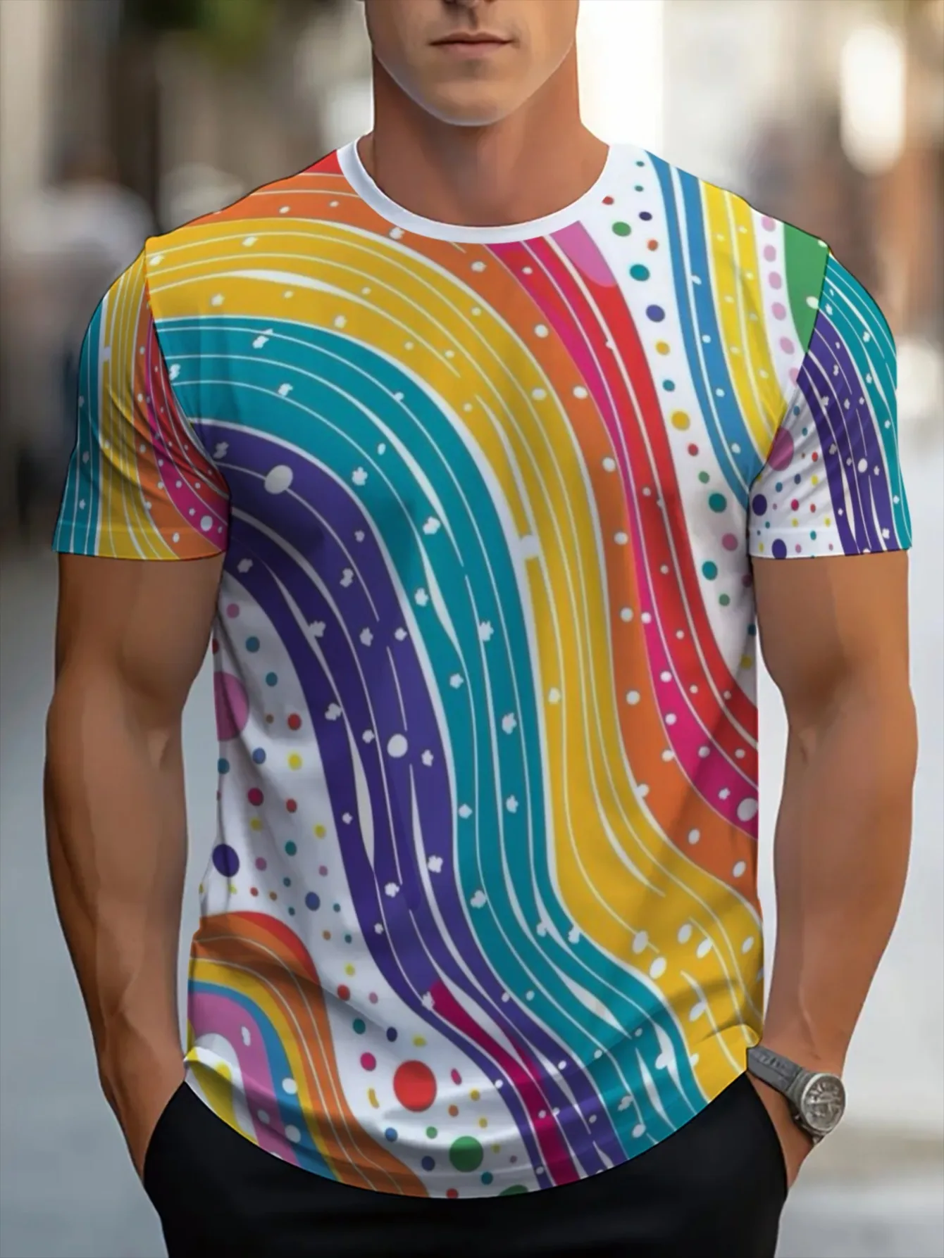 Men Rainbow Swirl Polka Dot 3D Print Crew Neck T Shirt Summer Short Sleeve Casual Street Tee