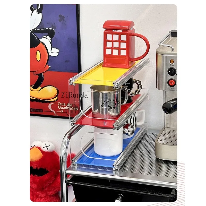 الدوبامين الاكريليك الجرف خزانة جانبية ركن القهوة سطح المكتب متعدد الطبقات كوب ماء وعاء اليد أداة تخزين الرف #6