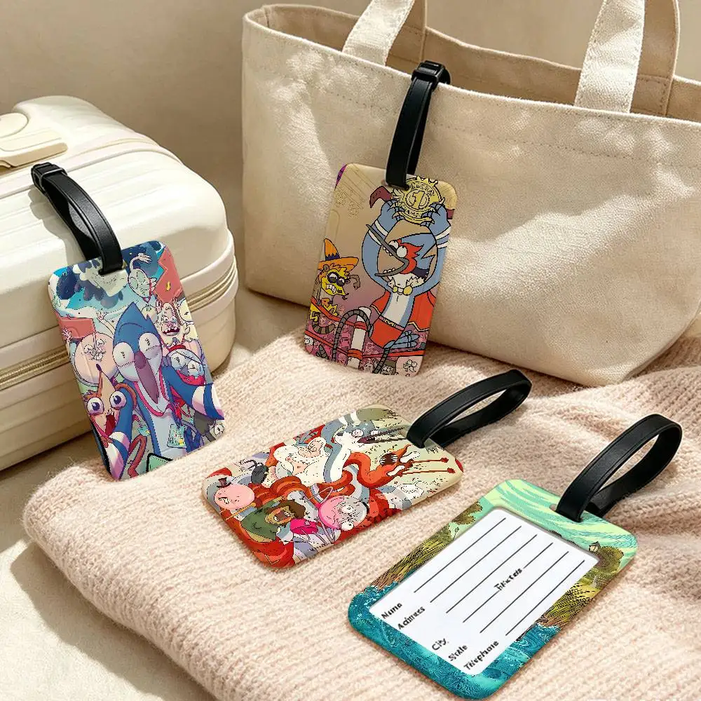 R-Regular Show PVC Waterproof Luggage Tag Anti lost Information Card Cover For Student Bag Travel Suitcase