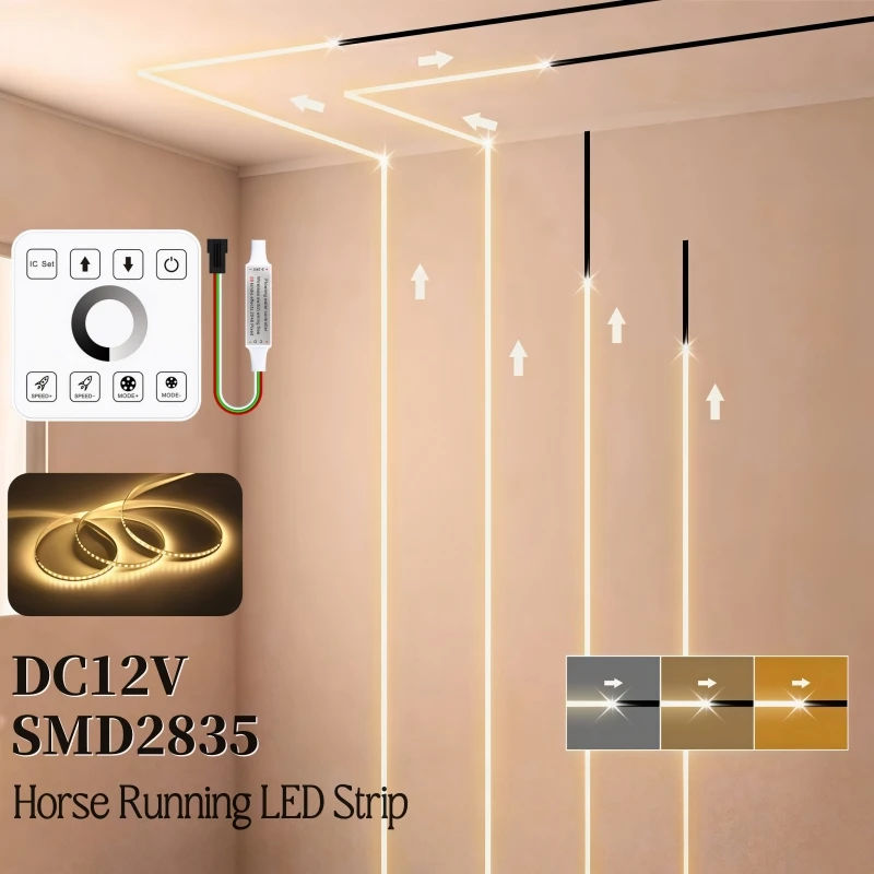 5M/10M/20M Horse Race LED Strip Light 12V Flexible Running Water Flowing Ribbon Tape Lights With Wireless Touch Panel Controller