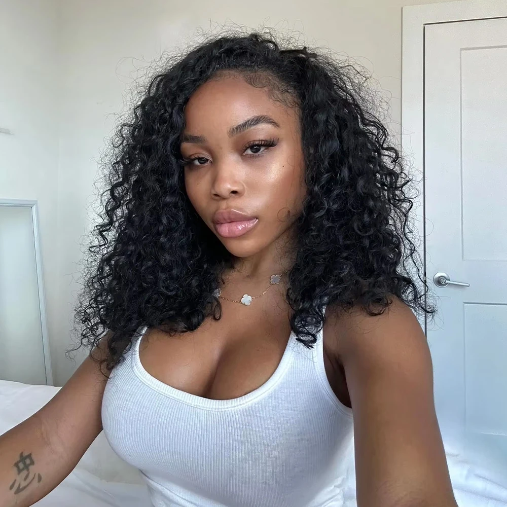 7x5 شعر مستعار قصير بدون صمغ موجة عميقة 13x4 13x6 الدانتيل الجبهة البرازيلي الشعر البشري 300% الكثافة مجعد قبل قطعها للنساء السود #1