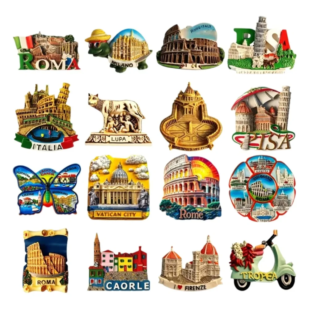 3D Hand Painted Resin Fridge Magnet Italy Rome Milan Florence Pisa Vatican Tourist Souvenir Refrigerator Sticker Home Decoration