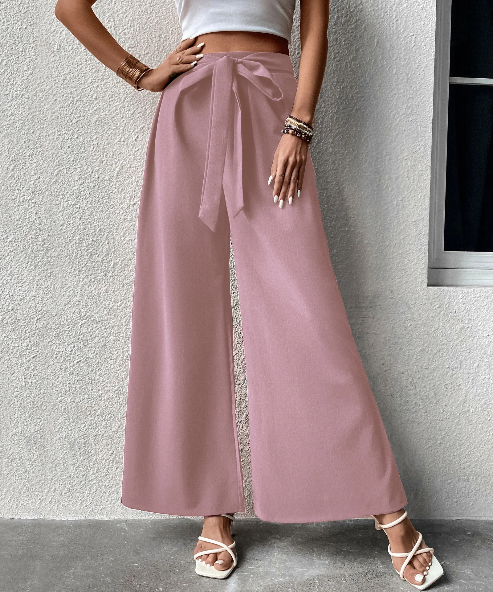 New cross-border trousers for spring and summer, commuting style high-waisted wide-leg pants