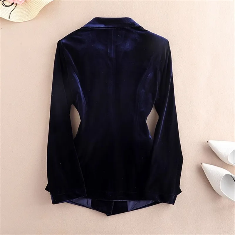 2024 Autumn Winter Women Velvet Blazer Jacket Double Breasted Pocket Fashion Slim Suit Jacket Female Elegant Formal Blazers Coat