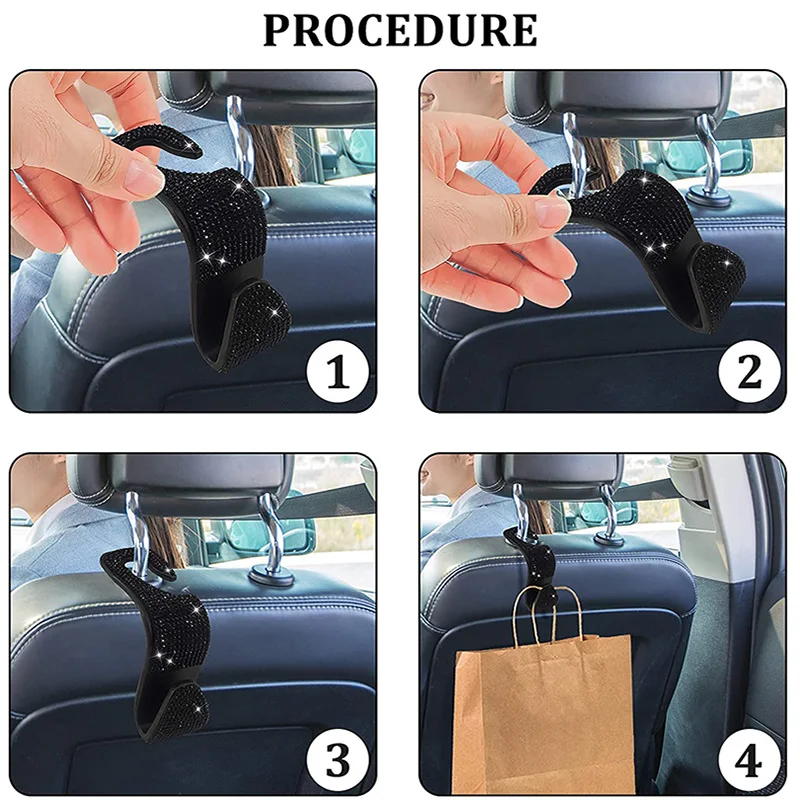 Universal Bling Car Hooks for Bags Strong Stainless Steel Car Headrest Hooks Car BackSeat Organizer Seat Hanger Hooks for Purses