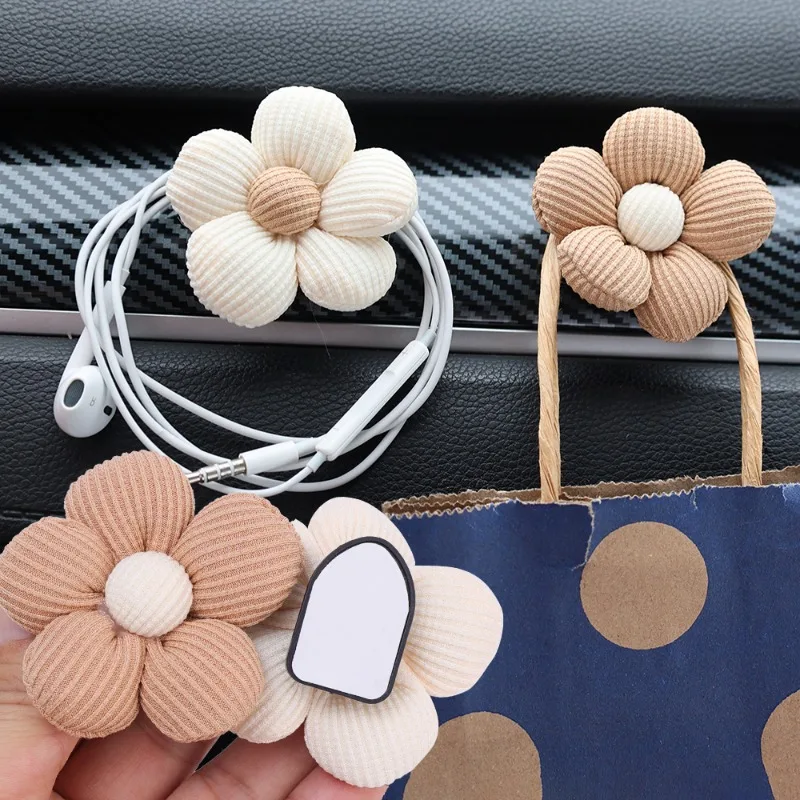 Creative Flower Car Seat Back Hook Dashboard Cable Power Cord Charging Line Self Adhesive Storage Supplies Car Decorative Hooks