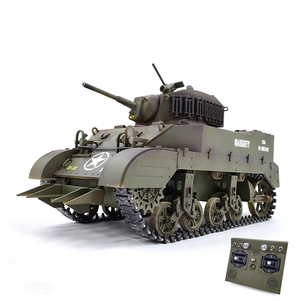 

Remote Control RC Tank 1/16 USA Stuart M5A1 Isoscale simulation model Open the cannon barrel retractable Tank Toys