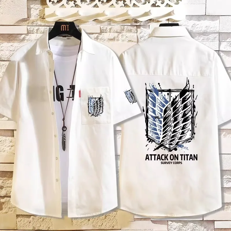 Attack on Titan Casual Short Sleeve Shirt Loose Unisex Button Print Pattern Top