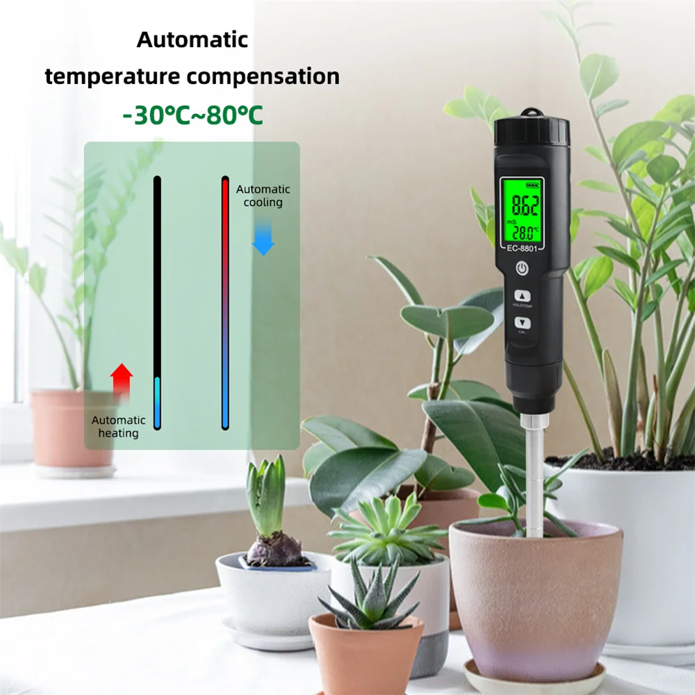 EC-8801 Digital Soil PH Meter Moisture Monitor Temperature Sunlight Probe Soil Detector for Gardening Plants Farming -30℃~80℃