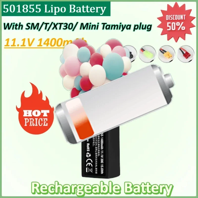 

501855 Lipo Battery for Water Gun Airsoft 3S 30C 11.1V 1400mAh with SM/T/XT30/ Mini Tamiya plug for Air Pistol Toys Guns Parts