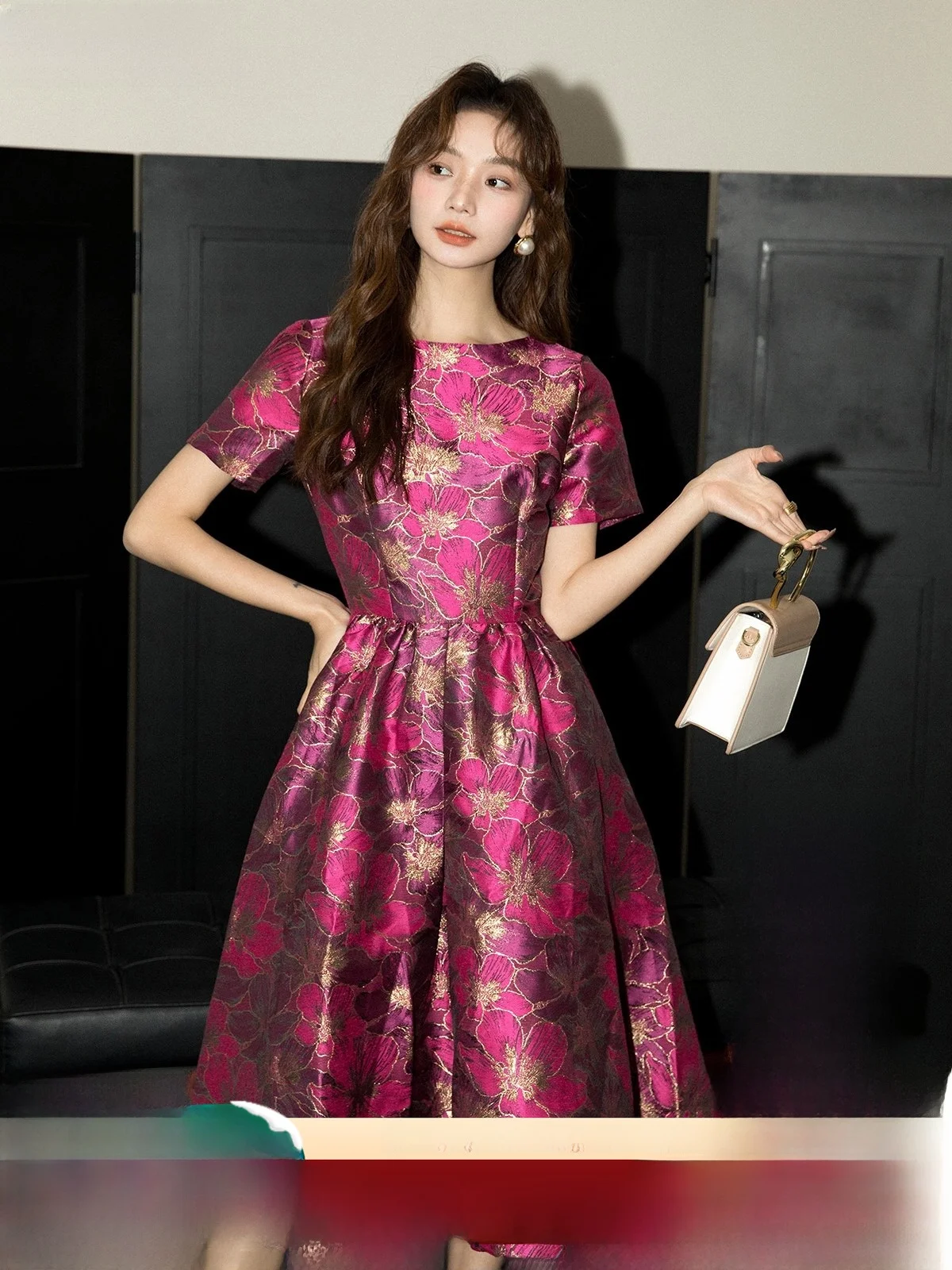 

Retro Embroidered Midi Dr Luxury Ball Gown Skirt for Women High Waist ort Sve Zipper Closure Polymodal Fiber Dr