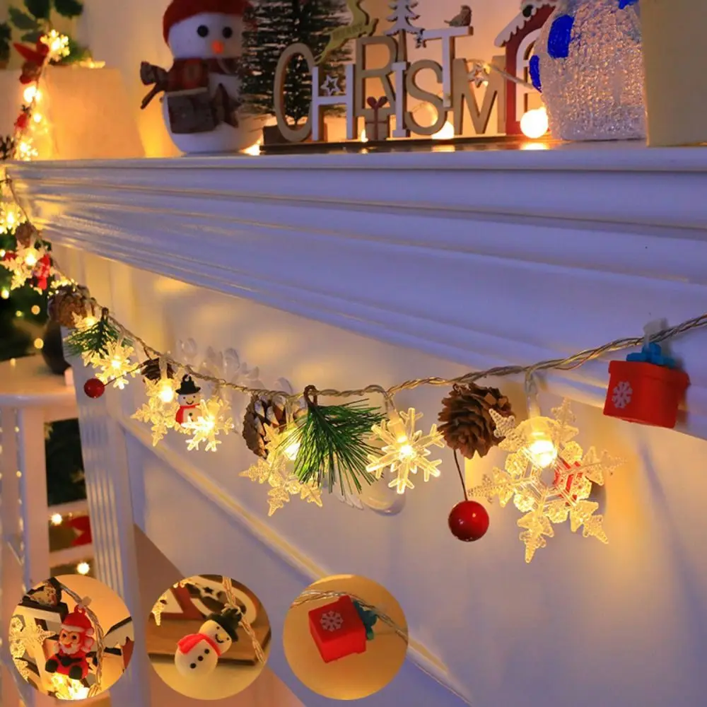 Creative Snowflake Light String 20 LED Warm Light Christmas LED String Lights Battery Powered Cute LED Snowman Light String