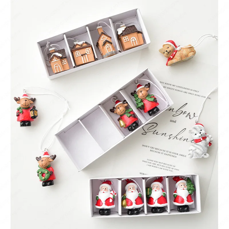 New Christmas Decoration Mini Resin Elderly Snow House Christmas Tree Decoration Small Pendant (Boxed)