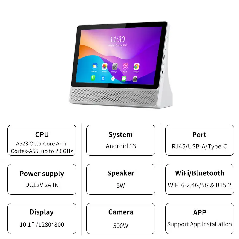 TYSH 10.1-inch Android A523 8-core Rj45 Wifi Control Panel  Video Voice Call Touch Screen Speaker for Smart Home