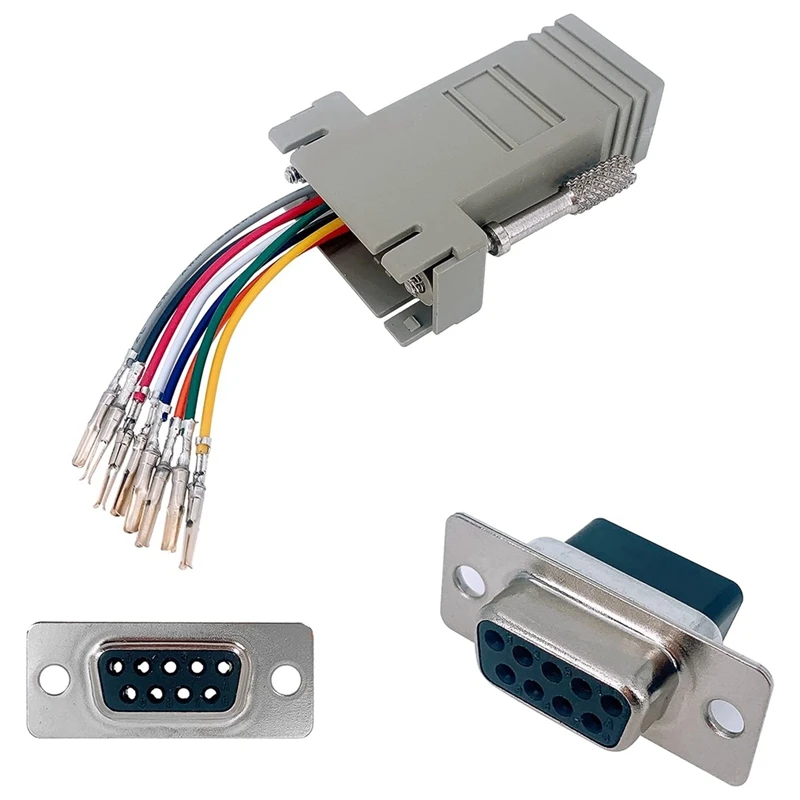 10 sztuk adaptera modułowego DB9 do RJ45, żeńskie gniazdo DB9 do RJ45 Adapter sieci Ethernet łatwy w użyciu