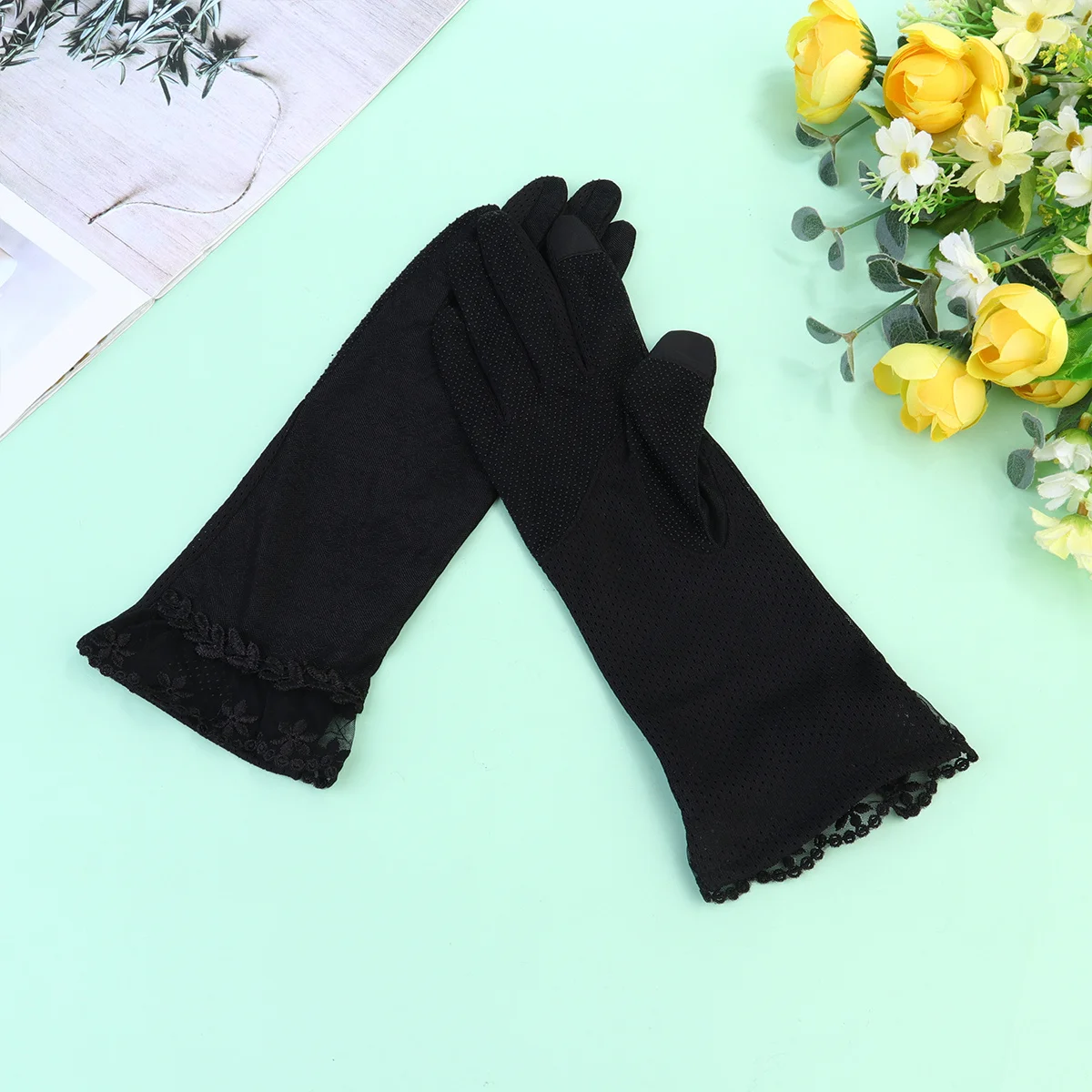 

1 Pair Sun Screen Gloves Breathable Protective Hand Protector For Gardening Cleaning Construction Work Jewelry Inspection Black