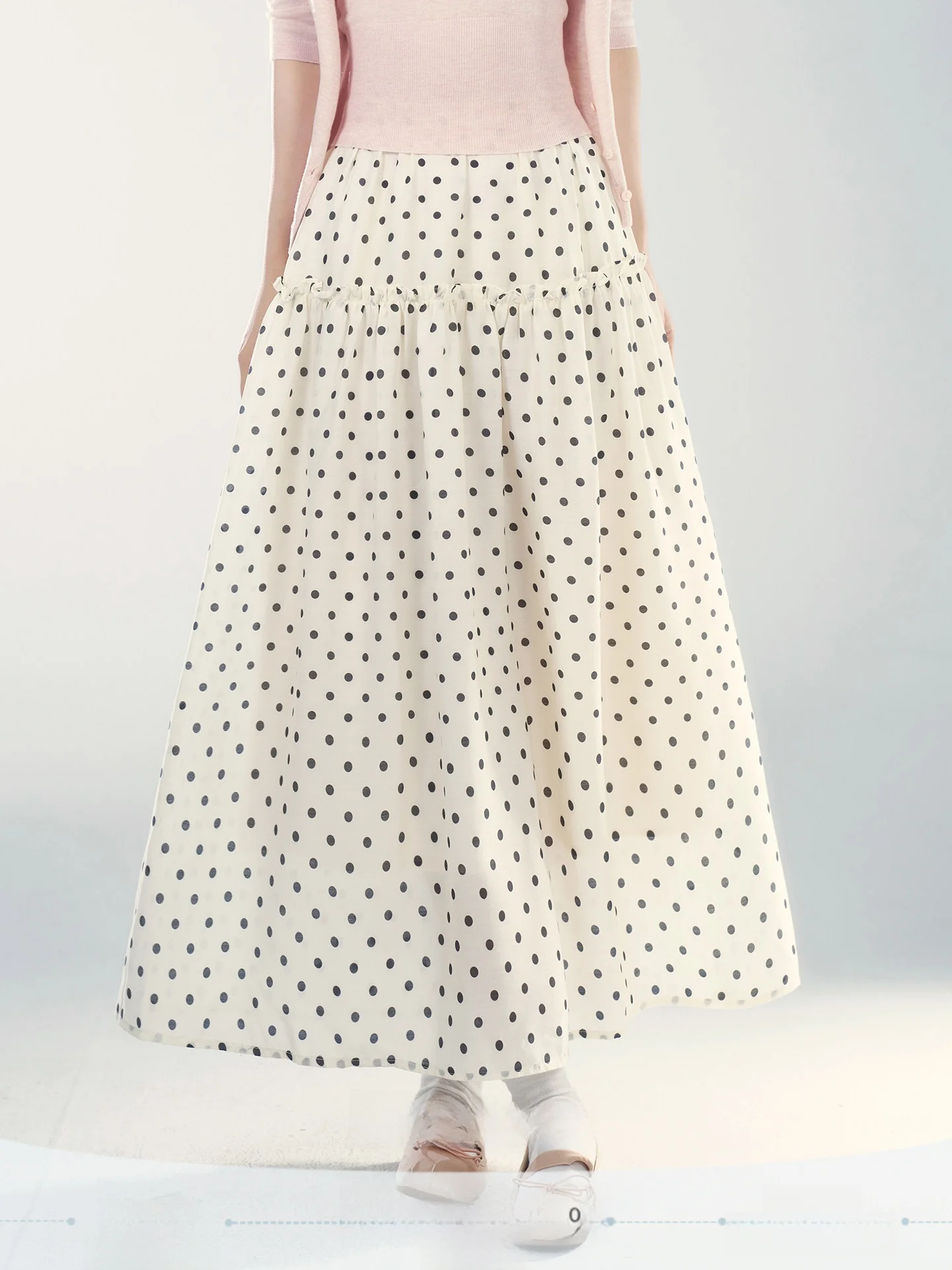 Black Polka Dot A-Line  Skirt Women's Elegant Beautiful Slimming High Waist Commuter Korean Style Spring New Arrival